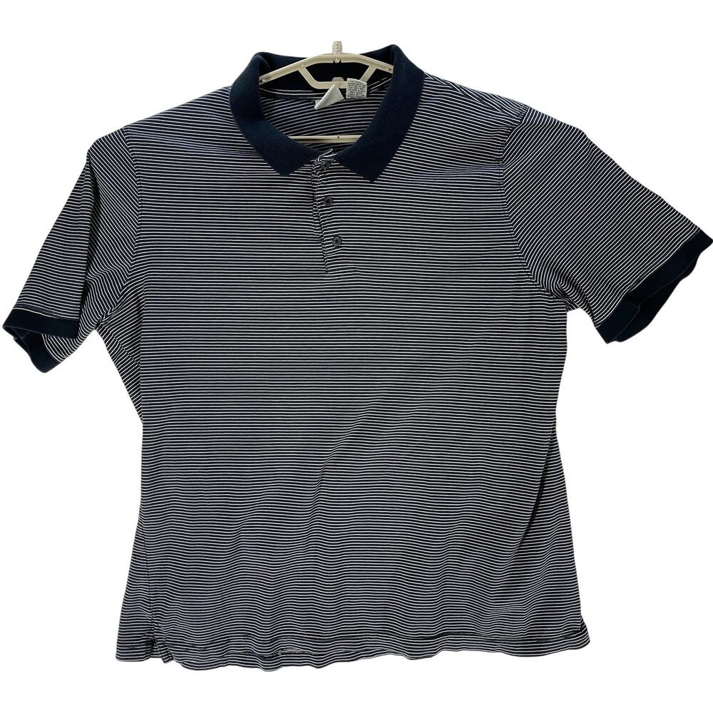 Field Gear Polo Shirt Men Size XL Blue White Striped Short Sleeves 100% Cotton